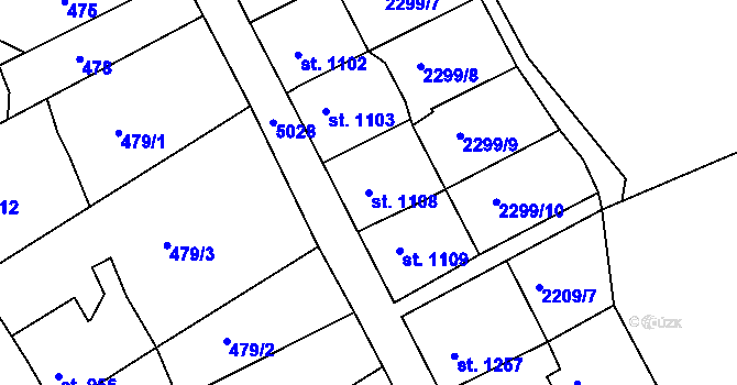 Parcela st. 1108 v KÚ Jáchymov, Katastrální mapa