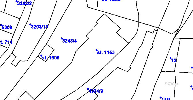 Parcela st. 1153 v KÚ Jáchymov, Katastrální mapa