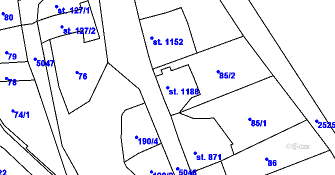 Parcela st. 1188 v KÚ Jáchymov, Katastrální mapa