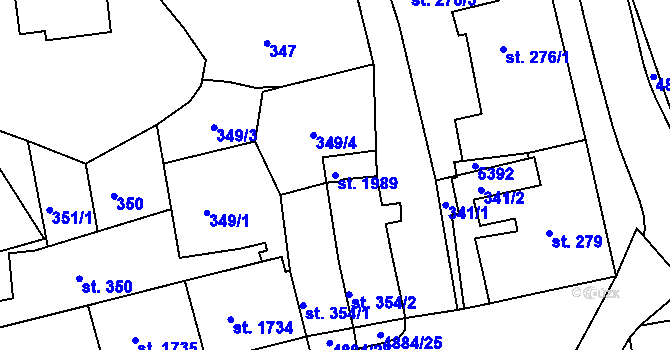 Parcela st. 1989 v KÚ Jáchymov, Katastrální mapa