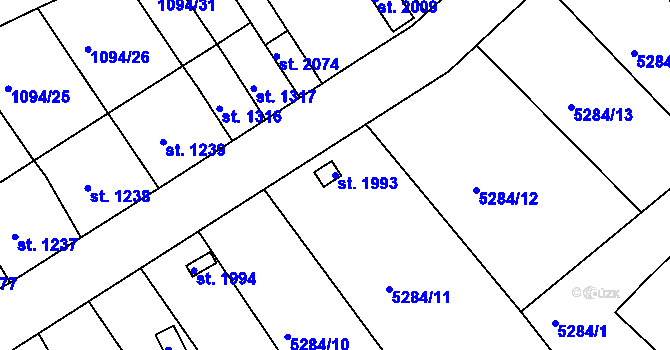 Parcela st. 1993 v KÚ Jáchymov, Katastrální mapa