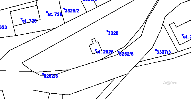 Parcela st. 2025 v KÚ Jáchymov, Katastrální mapa