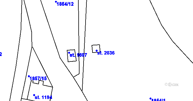 Parcela st. 2036 v KÚ Jáchymov, Katastrální mapa