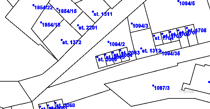 Parcela st. 2065 v KÚ Jáchymov, Katastrální mapa