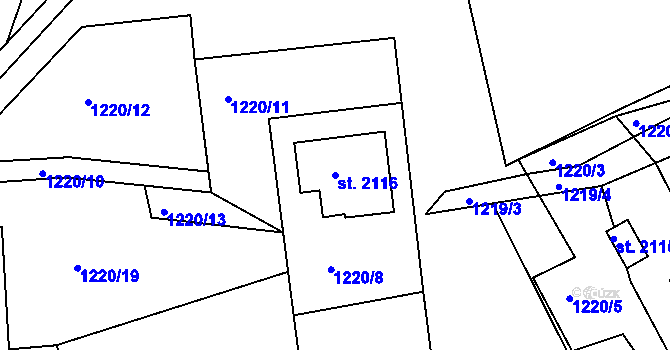 Parcela st. 2116 v KÚ Jáchymov, Katastrální mapa