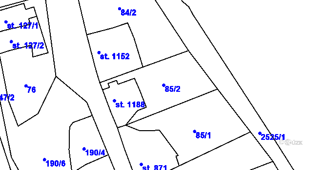 Parcela st. 85/2 v KÚ Jáchymov, Katastrální mapa
