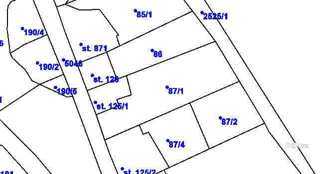 Parcela st. 87/1 v KÚ Jáchymov, Katastrální mapa