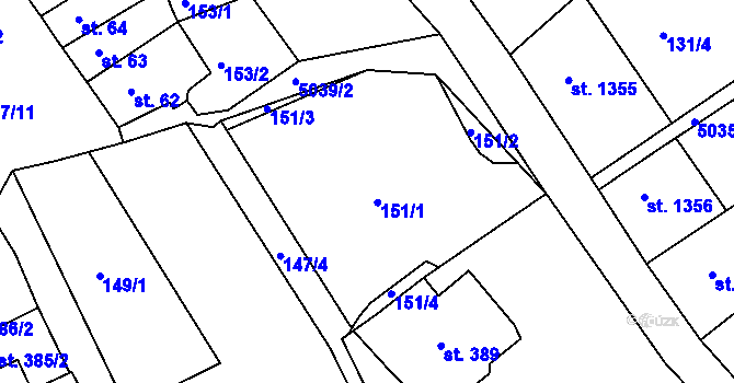 Parcela st. 151 v KÚ Jáchymov, Katastrální mapa