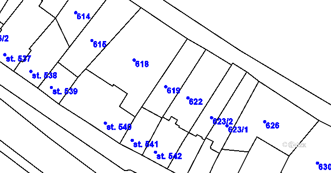 Parcela st. 619 v KÚ Jáchymov, Katastrální mapa