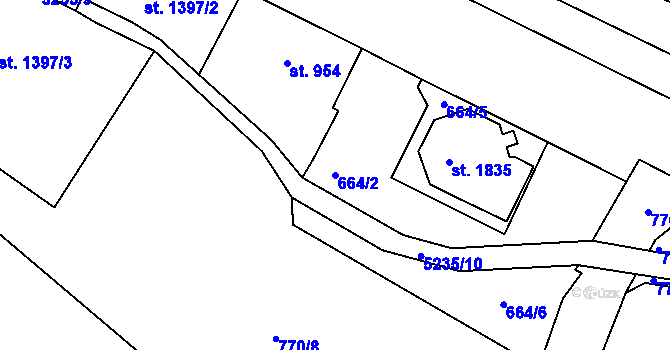 Parcela st. 664/2 v KÚ Jáchymov, Katastrální mapa