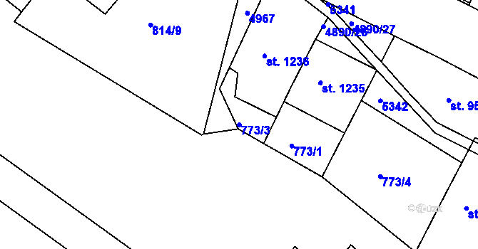 Parcela st. 773/3 v KÚ Jáchymov, Katastrální mapa
