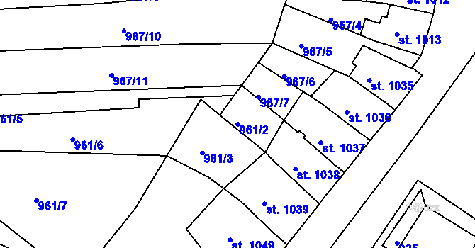 Parcela st. 961/2 v KÚ Jáchymov, Katastrální mapa