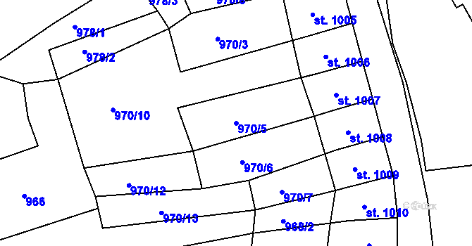 Parcela st. 970/5 v KÚ Jáchymov, Katastrální mapa