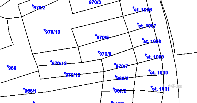 Parcela st. 970/6 v KÚ Jáchymov, Katastrální mapa