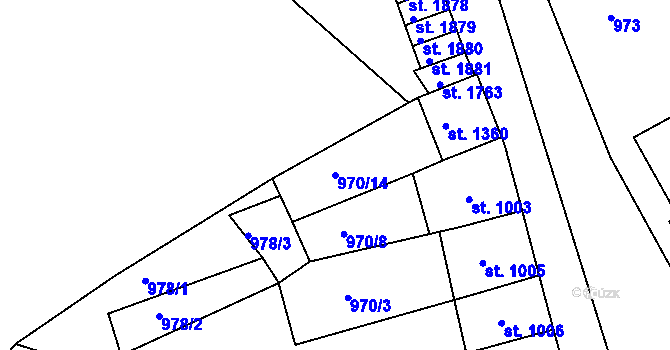 Parcela st. 970/14 v KÚ Jáchymov, Katastrální mapa