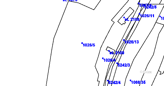 Parcela st. 1026/5 v KÚ Jáchymov, Katastrální mapa