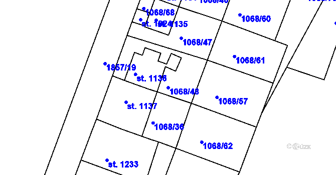 Parcela st. 1068/48 v KÚ Jáchymov, Katastrální mapa