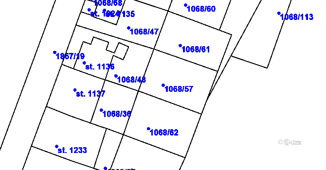 Parcela st. 1068/57 v KÚ Jáchymov, Katastrální mapa