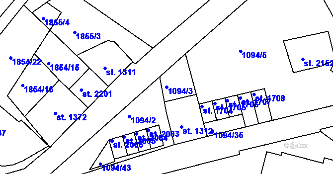 Parcela st. 1094/3 v KÚ Jáchymov, Katastrální mapa