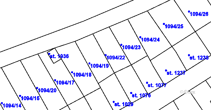 Parcela st. 1094/22 v KÚ Jáchymov, Katastrální mapa