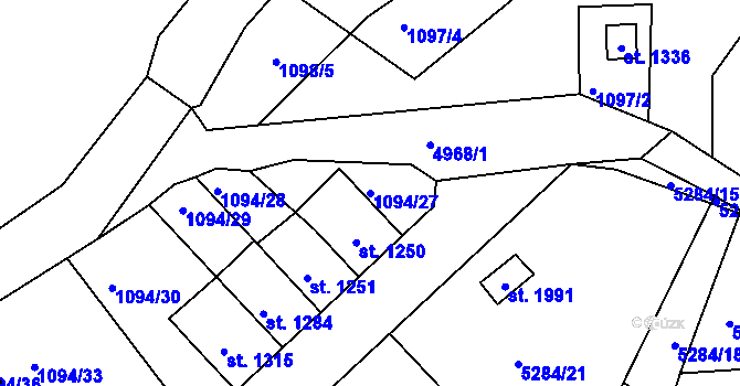 Parcela st. 1094/27 v KÚ Jáchymov, Katastrální mapa