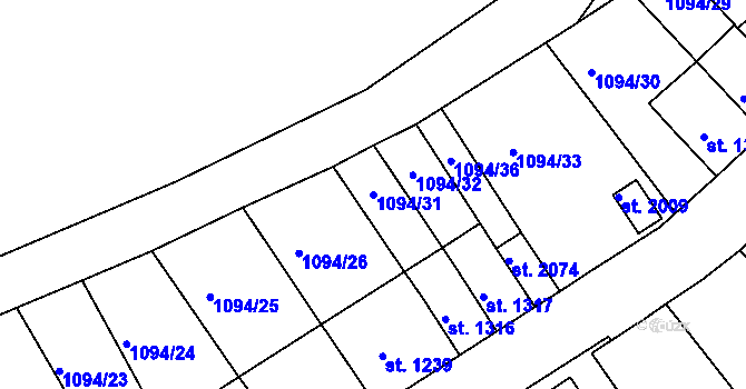 Parcela st. 1094/31 v KÚ Jáchymov, Katastrální mapa