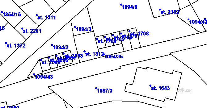 Parcela st. 1094/35 v KÚ Jáchymov, Katastrální mapa