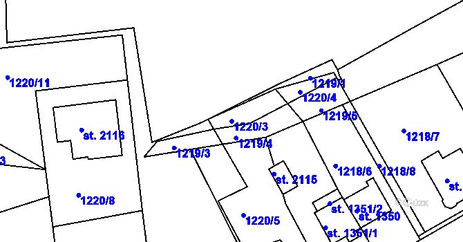 Parcela st. 1220/3 v KÚ Jáchymov, Katastrální mapa