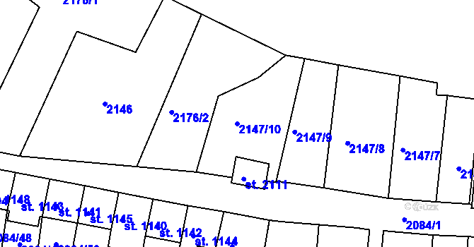 Parcela st. 2147/10 v KÚ Jáchymov, Katastrální mapa