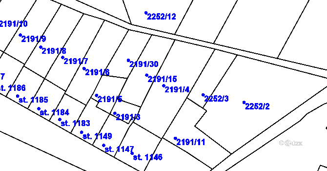 Parcela st. 2191/4 v KÚ Jáchymov, Katastrální mapa