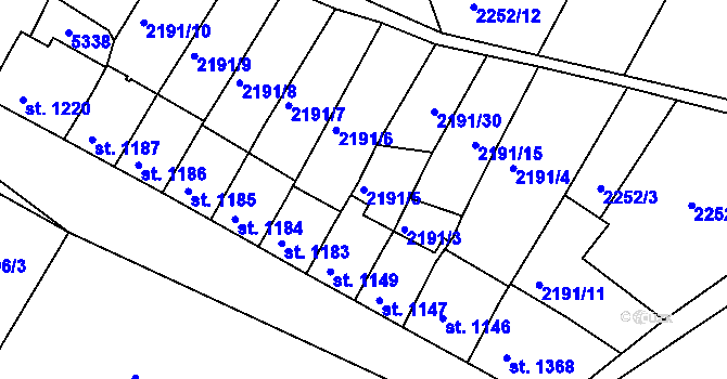 Parcela st. 2191/5 v KÚ Jáchymov, Katastrální mapa