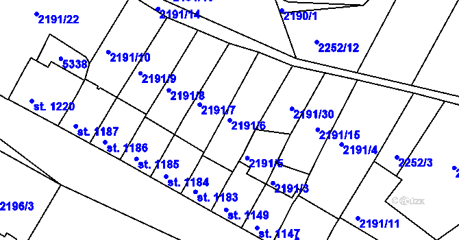 Parcela st. 2191/6 v KÚ Jáchymov, Katastrální mapa