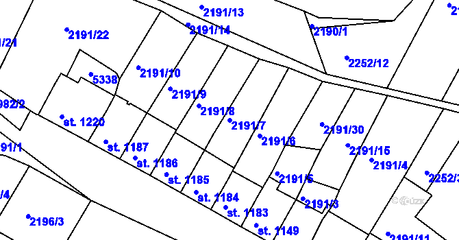 Parcela st. 2191/7 v KÚ Jáchymov, Katastrální mapa
