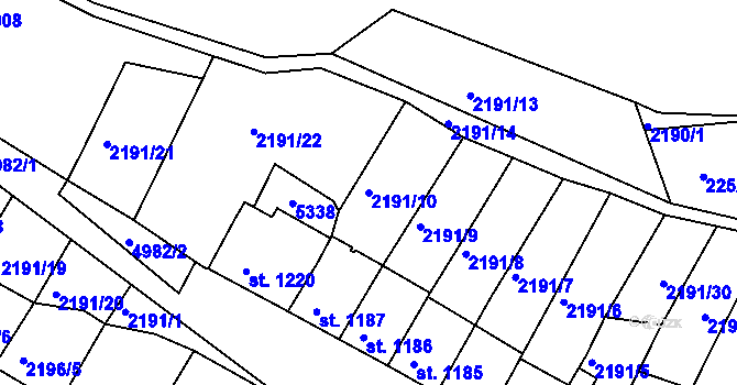 Parcela st. 2191/10 v KÚ Jáchymov, Katastrální mapa