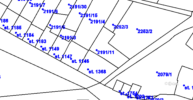 Parcela st. 2191/11 v KÚ Jáchymov, Katastrální mapa