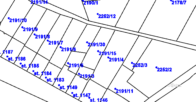Parcela st. 2191/15 v KÚ Jáchymov, Katastrální mapa