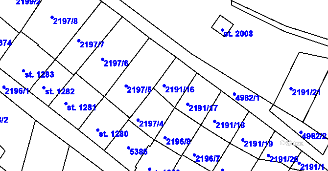 Parcela st. 2191/16 v KÚ Jáchymov, Katastrální mapa