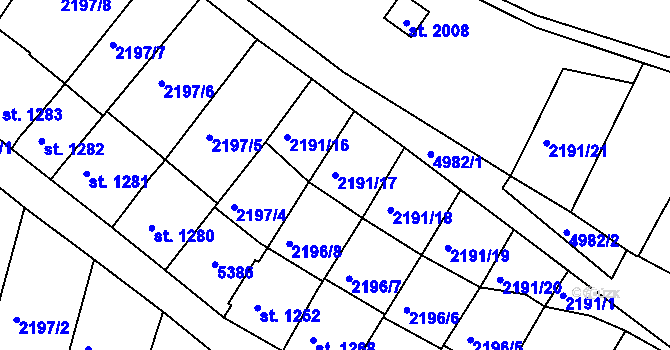 Parcela st. 2191/17 v KÚ Jáchymov, Katastrální mapa