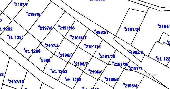 Parcela st. 2191/18 v KÚ Jáchymov, Katastrální mapa
