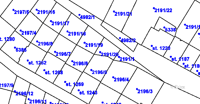 Parcela st. 2191/20 v KÚ Jáchymov, Katastrální mapa