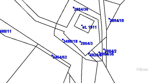 Parcela st. 2864/3 v KÚ Jáchymov, Katastrální mapa