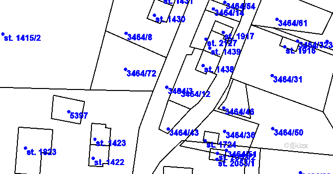 Parcela st. 3464/3 v KÚ Jáchymov, Katastrální mapa