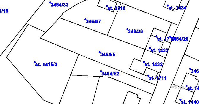 Parcela st. 3464/5 v KÚ Jáchymov, Katastrální mapa