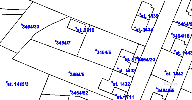 Parcela st. 3464/6 v KÚ Jáchymov, Katastrální mapa