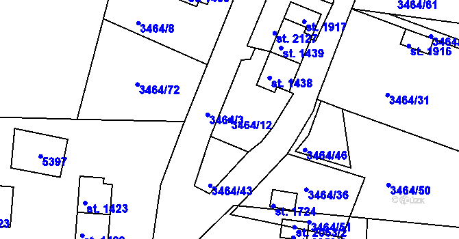 Parcela st. 3464/12 v KÚ Jáchymov, Katastrální mapa
