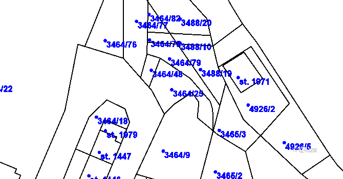 Parcela st. 3464/25 v KÚ Jáchymov, Katastrální mapa