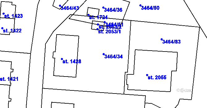 Parcela st. 3464/34 v KÚ Jáchymov, Katastrální mapa