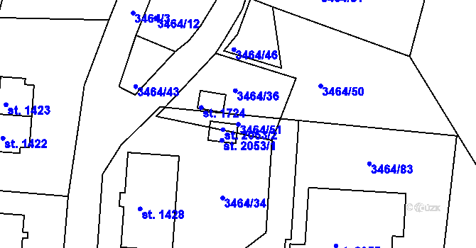 Parcela st. 3464/51 v KÚ Jáchymov, Katastrální mapa