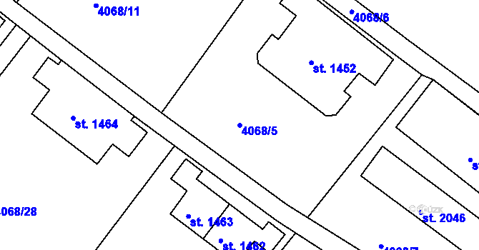 Parcela st. 4068/5 v KÚ Jáchymov, Katastrální mapa
