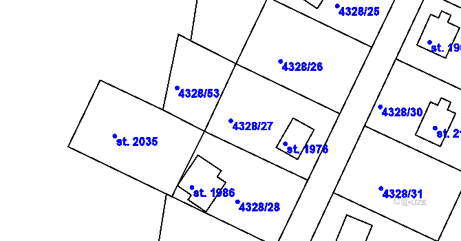 Parcela st. 4328/27 v KÚ Jáchymov, Katastrální mapa